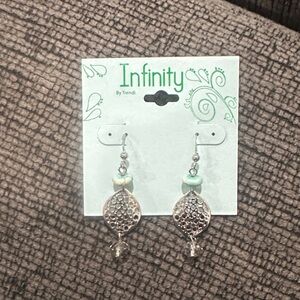 INFINITY Silver and Aqua Dangle Earrings